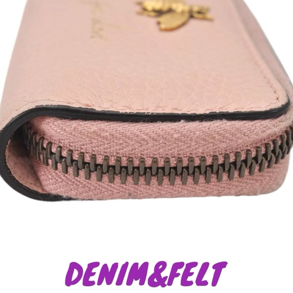 🐝GUCCI Pink Cellarius Calfskin Blind For Love Animalier Zip  Key Case/Pouch - Picture 5 of 16